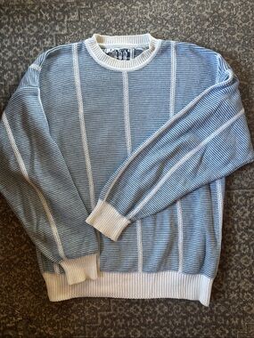Vintage Liz Claiborne Blue and White Striped Crewneck Sweater, L